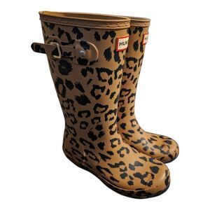 HUNTER Tall Leopard Rain Boots - Size 4